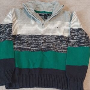 Tommy Hilfiger Green, Navy & Gray Striped Half-Zip Sweater